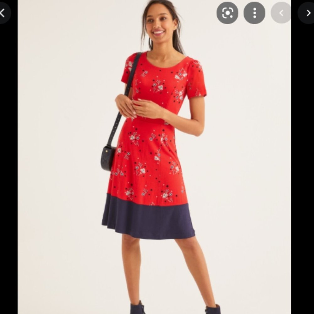 Boden Erica Ponte floral midi dress red blue 10